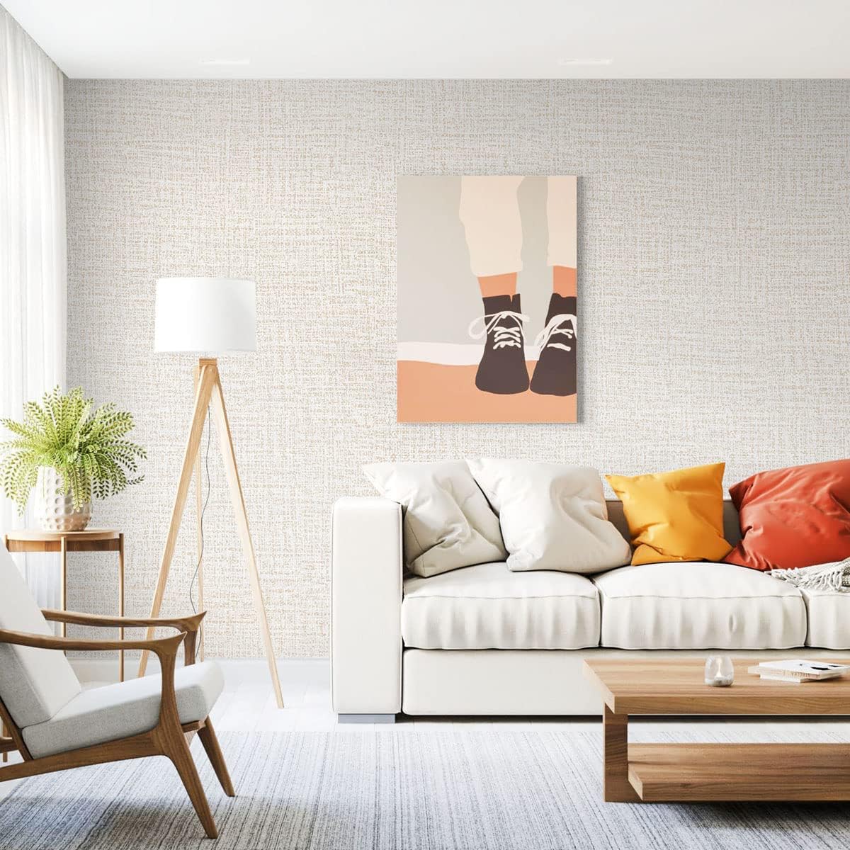 Beige Grasscloth Peel and Stick Wallpaper - Image 3