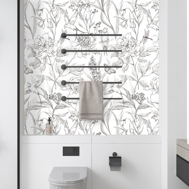 Black White Birds Floral Peel and Stick Wallpaper - Image 3