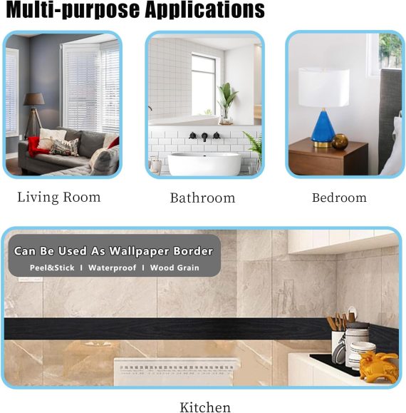 Black Wood Grain Removable PVC Waterproof Border - Image 4
