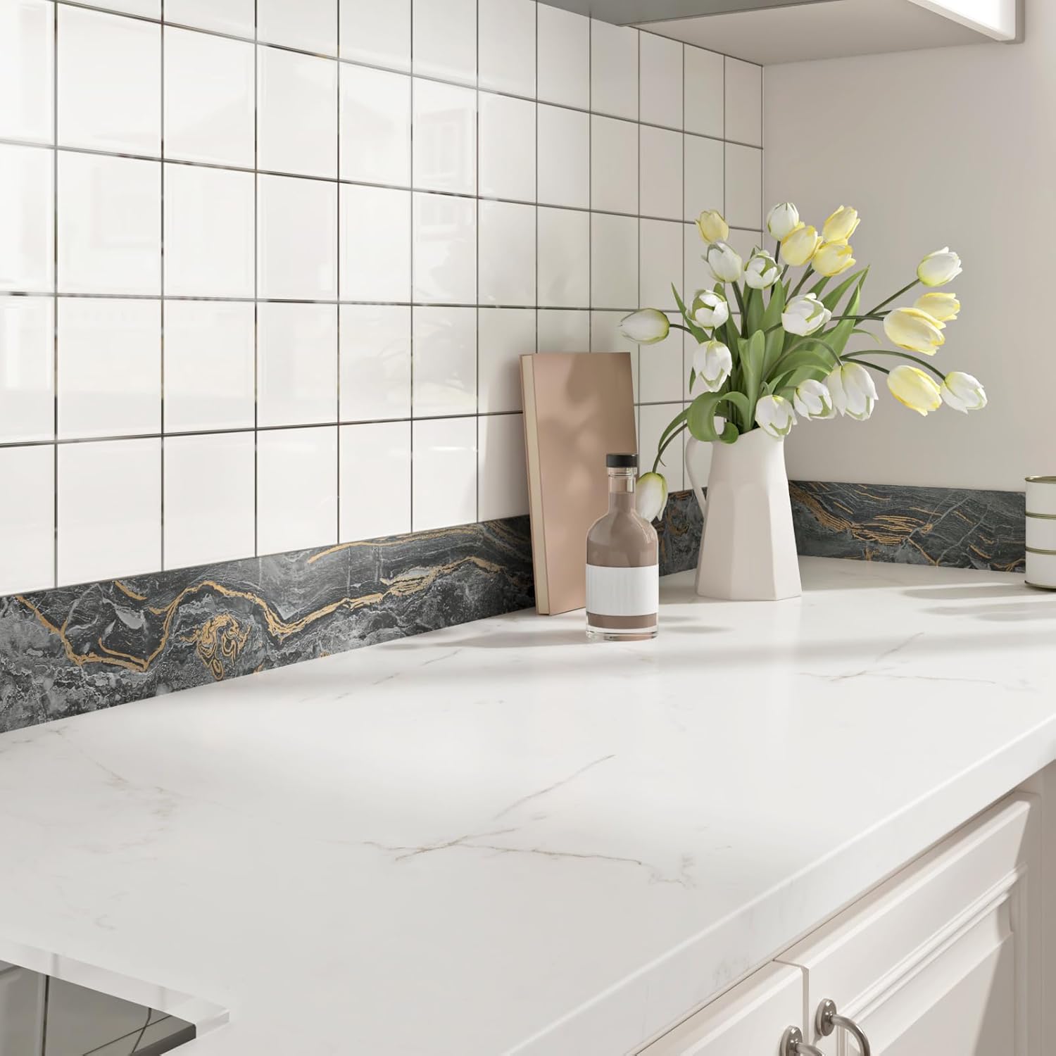 Black/Gold Marble Peel and Stick Wallpaper Border - Image 4