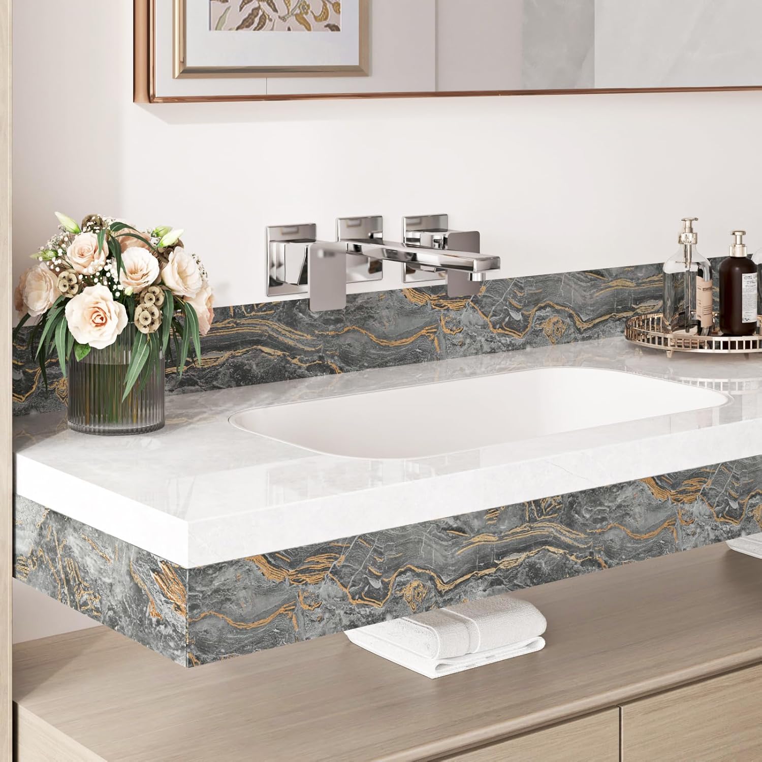 Black/Gold Marble Peel and Stick Wallpaper Border - Image 5