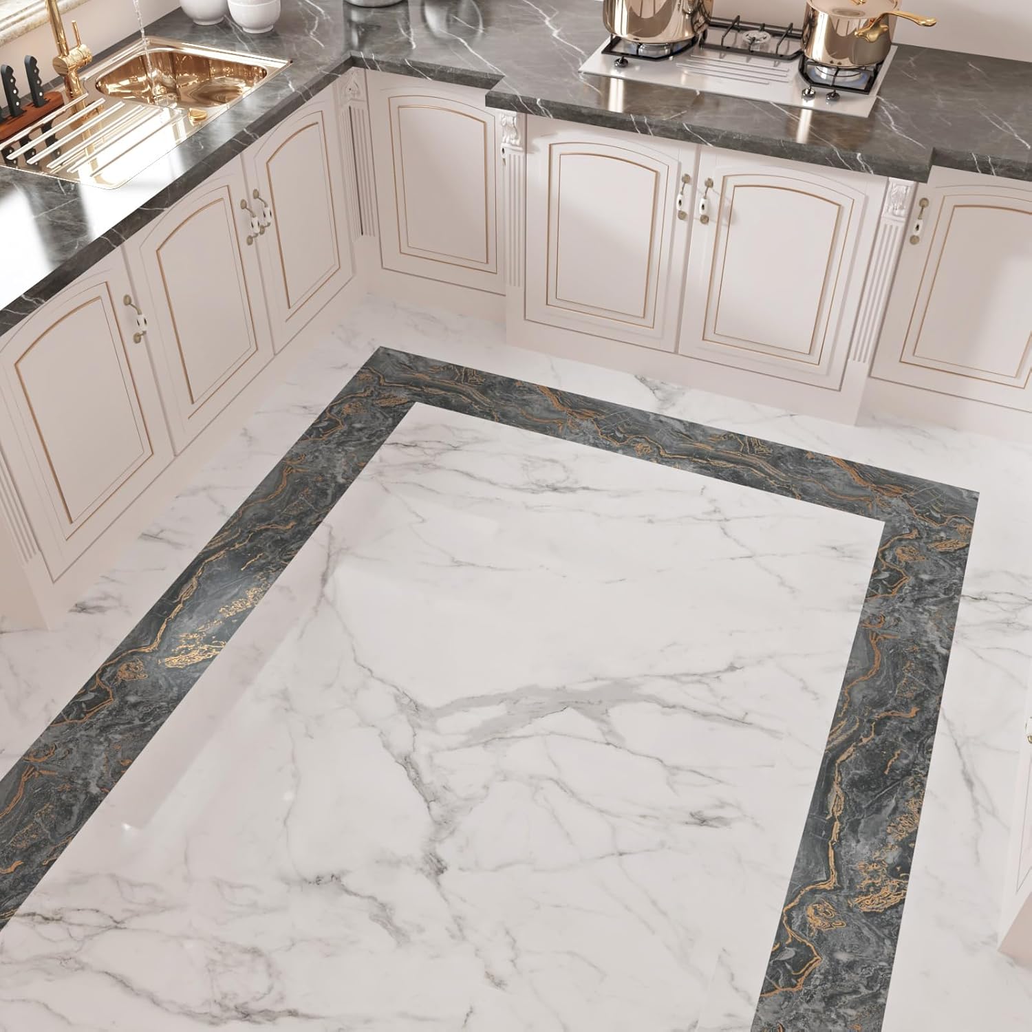 Black/Gold Marble Peel and Stick Wallpaper Border - Image 3