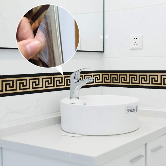 Brushed Gold Greek Key Pattern Wallpaper Border Peel and Stick - Image 2