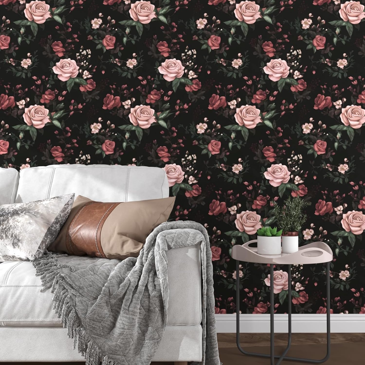 Dark Floral Wallpaper Rose Peel and Stick Wallpaper - Image 4