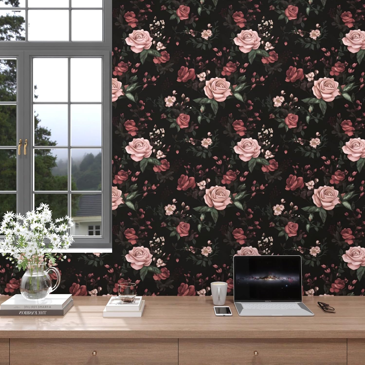 Dark Floral Wallpaper Rose Peel and Stick Wallpaper - Image 2