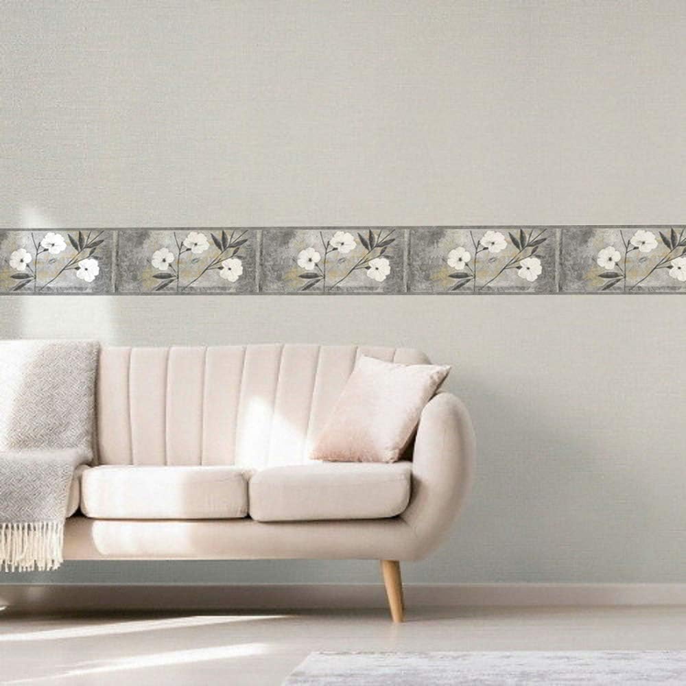 Floral White, Gray, Brown, Black Abstract Flowers Peel and Stick Border - Image 3