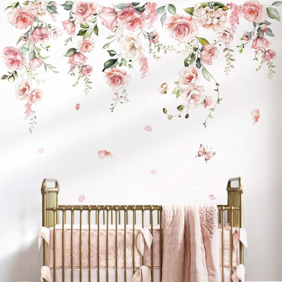 Large Pink Peony Flower Wall Stickers