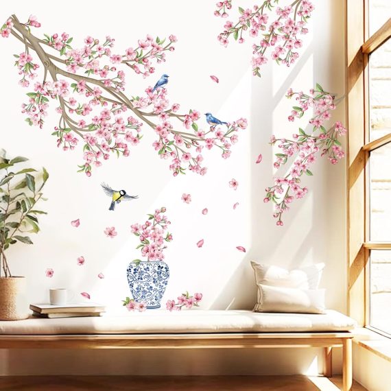 Pink Cherry Blossom Flower Tree Wall Decals - Image 4