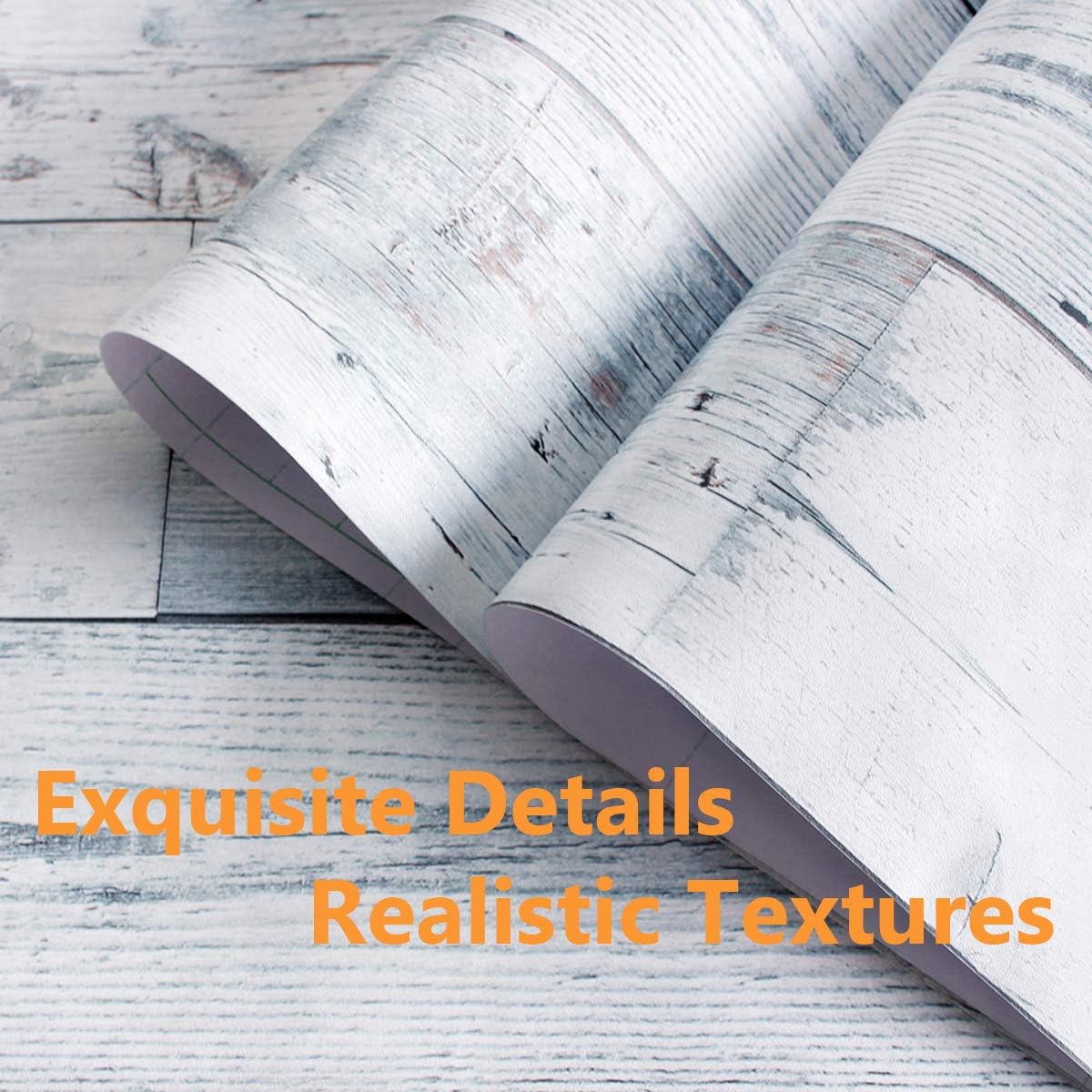 Shiplap Light Grey/White Distressed Wood Plank Peel and Stick Wallpaper - Image 3