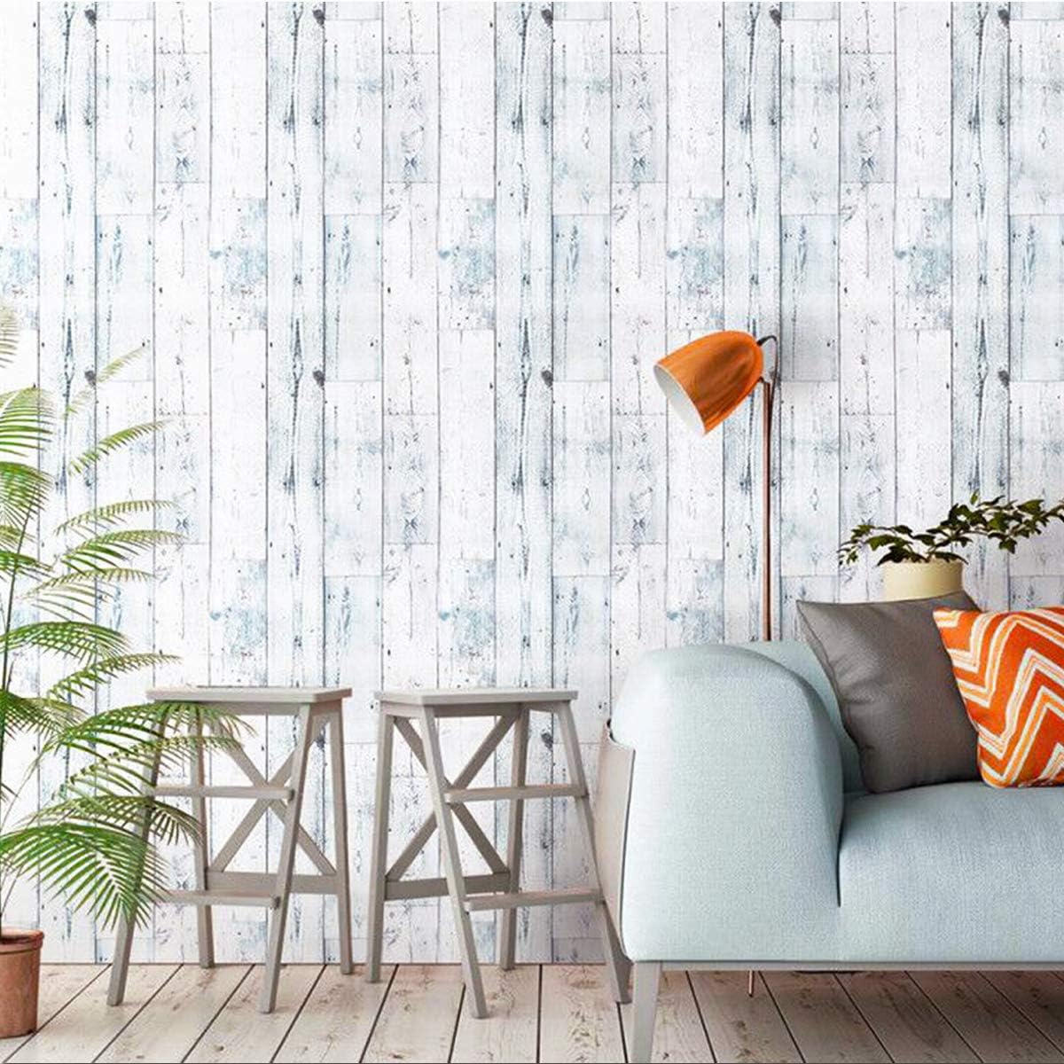 Shiplap Light Grey/White Distressed Wood Plank Peel and Stick Wallpaper - Image 2