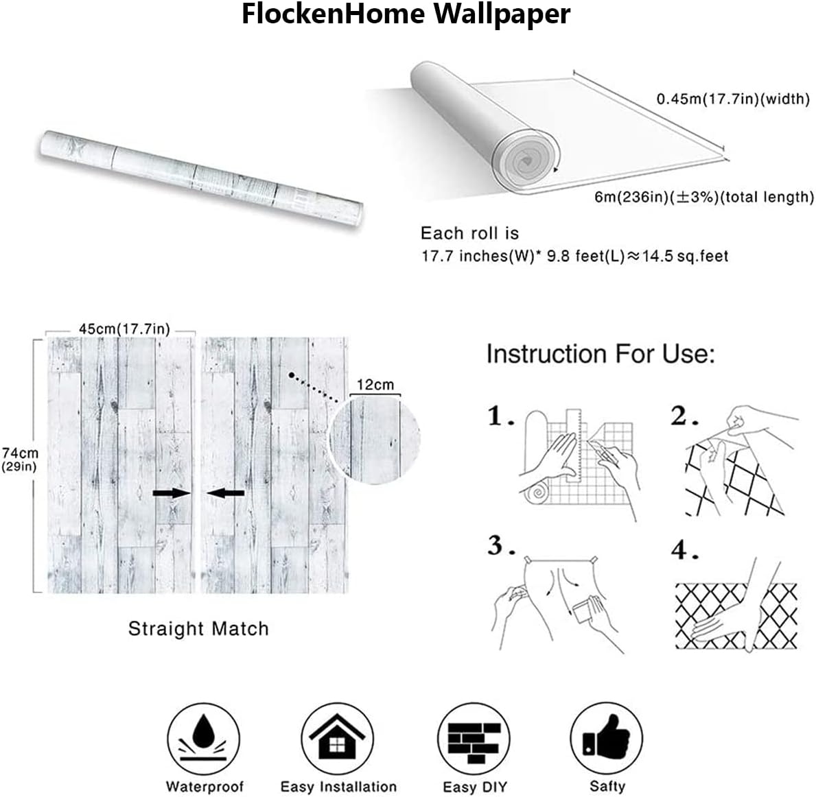 Shiplap Light Grey/White Distressed Wood Plank Peel and Stick Wallpaper - Image 4